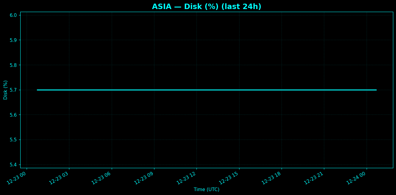 Chart representing Disk utilization on Asia regions server in the past 24 hours.
