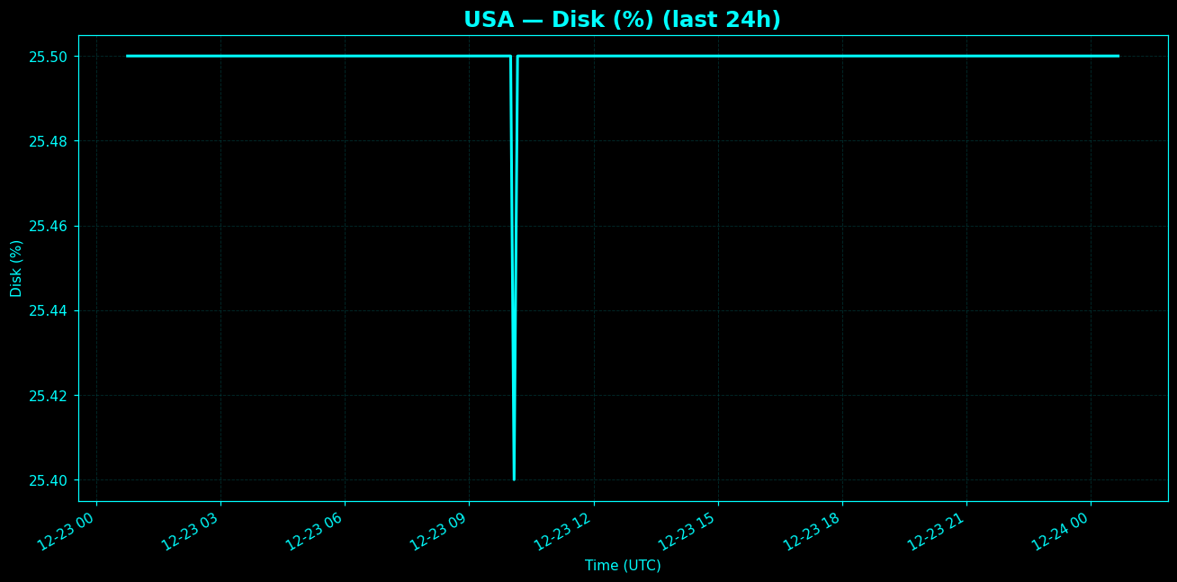 Chart representing Disk utilization on USA regions server in the past 24 hours.