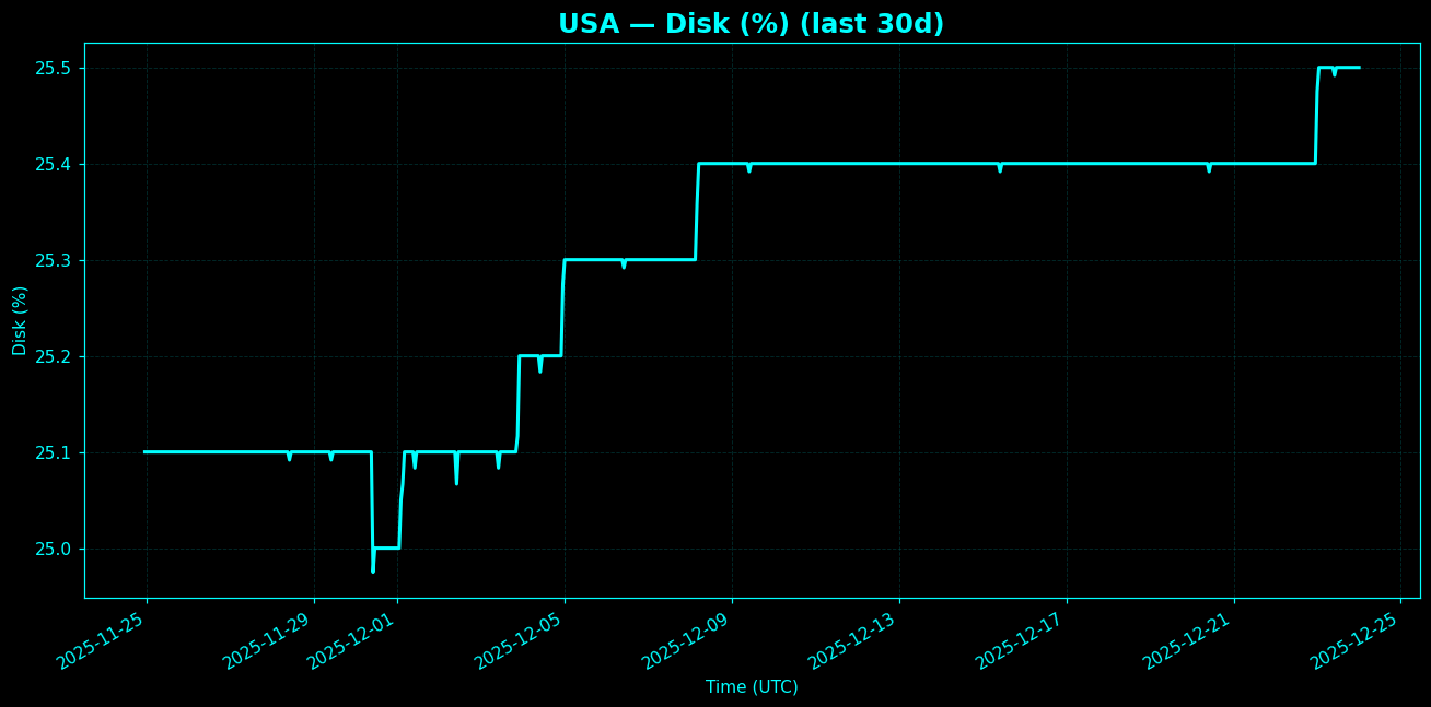 Chart representing Disk utilization on USA regions server in the past 30 days.